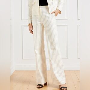 NWT Talbots Linen Greenwich‎ Wide Leg Trouser Pants Sunny Pinstripe